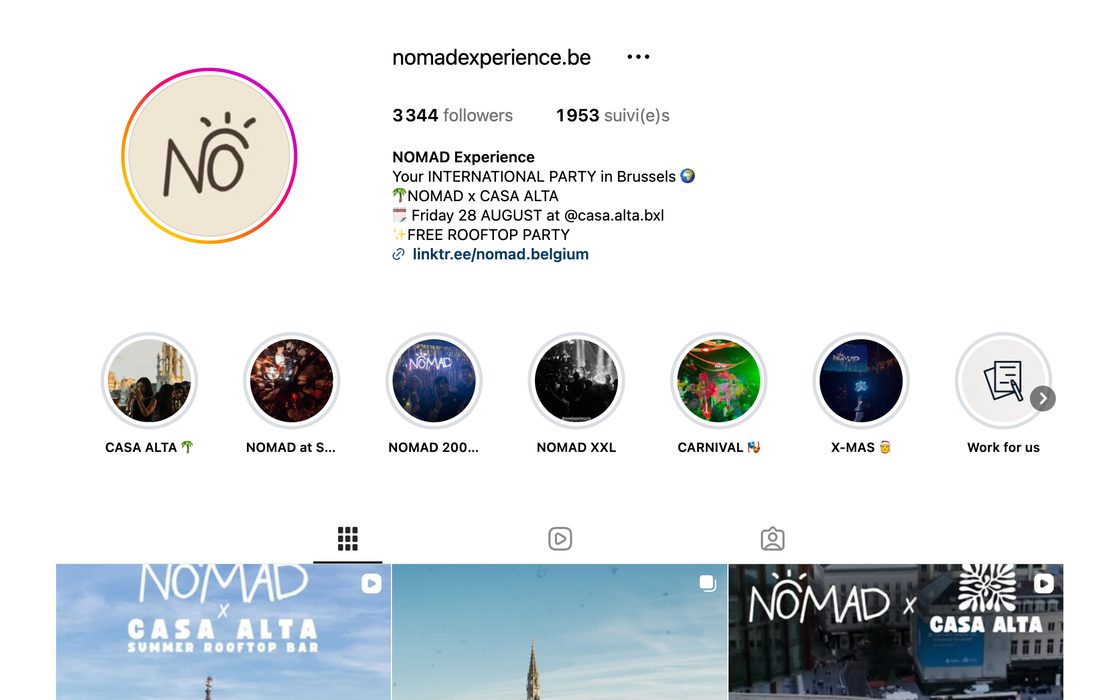 Capture du site instagram.com/nomadexperience.be